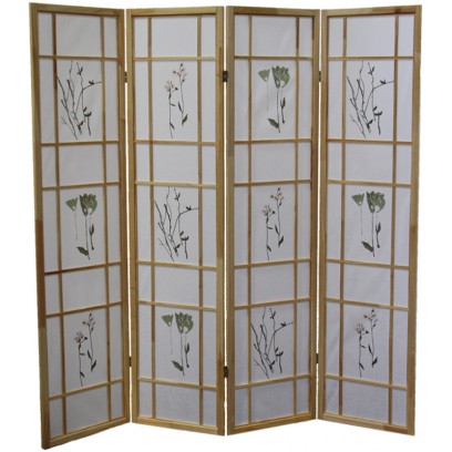 Botanical Natural 4 Panel Shoji Screen